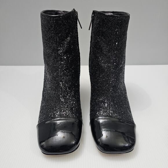 Circus By Sam Edelman Osten Ankle Bootie 7 Black Glitter Faux Leather Cap Toe - Picture 5 of 14